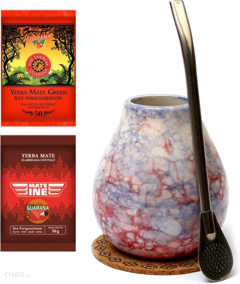 ekonomiczny Zestaw startowy Yerba Mate 2x50g – kubek do Yerba Mate Matero Caleidoscope 350 ml + rurka do Yerba Mate Bombilla Liza 19 cm